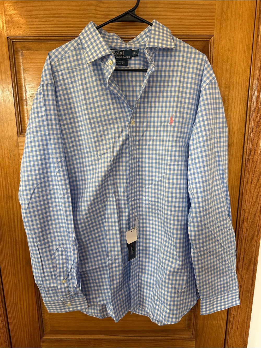 NWT Polo by Ralph Lauren Light Blue & White Gingham Button-Down Shirt- Size XL